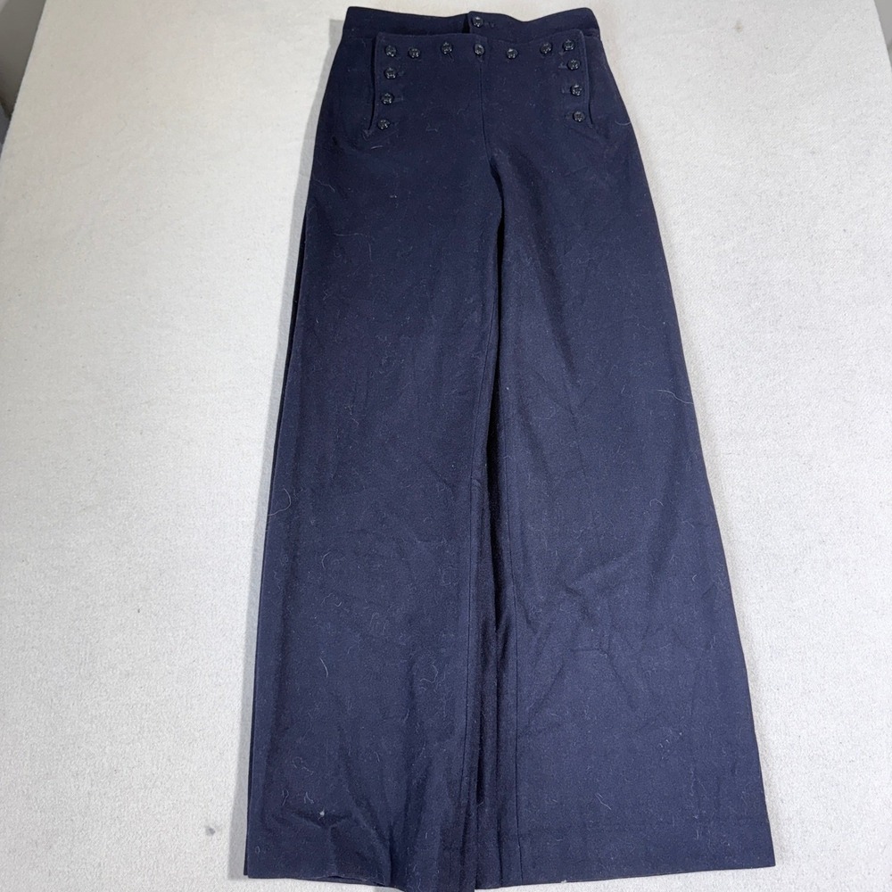 Vintage Navy Blue Wool US Navy Sailor Pants Wide Leg Lace Back 30x30